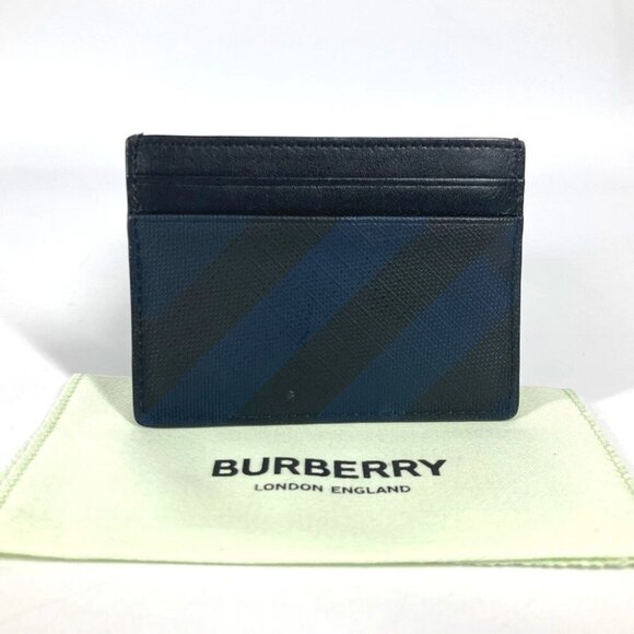 BURBERRY check Business Card Holder Pass Case Card Case Leather/PVC Navy/Black - Picture 9 of 14